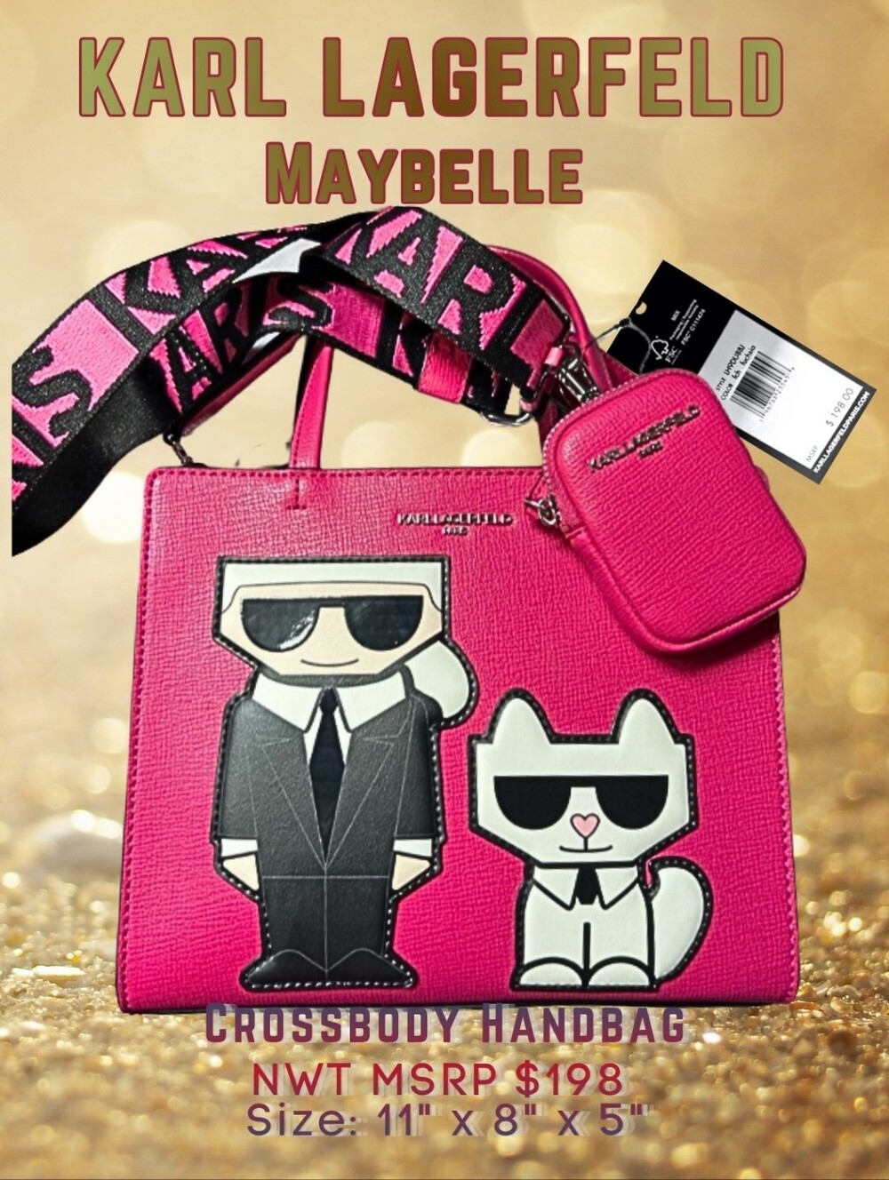 Karl Lagerfeld Paris Crossbody Handbag Fuchsia Pink White NWT msrp $198 New - Picture 2 of 8